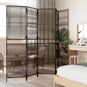 Divisorio per ambienti a 5 pannelli marrone in polyrattan