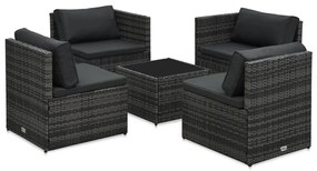 Set divani da giardino 5 pz con cuscini in polyrattan grigio