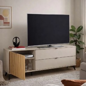 Mobile Porta TV Nidor 182x60h cm Legno Grigio 1 Anta e 2 Cassetti