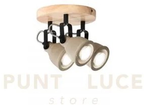 Plafoniera kisa grigia e legno 3 luci attacco gu10 20x20x20,3cm