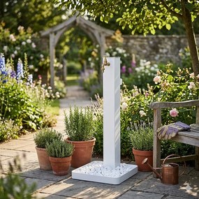 Fontana da Giardino con Rubinetto in Ottone e Base con Ciottoli 40x40x97 cm in Acciaio Bianco...