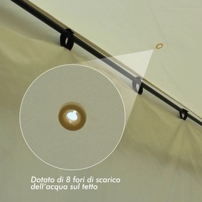 Gazebo da Giardino 3x4m in Acciaio Teli Laterali e Doppio Tetto Crema...