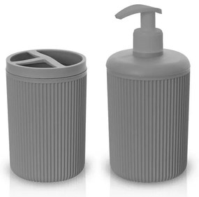 Set accessori bagno dispenser e portaspazzolini da appoggio grigio in plastica Ring