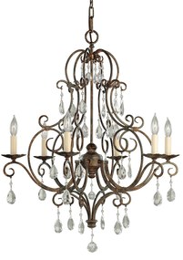 Lampadario Contemporaneo Chateau Acciaio Bronzo Moka Cristallo 6 Luci E14