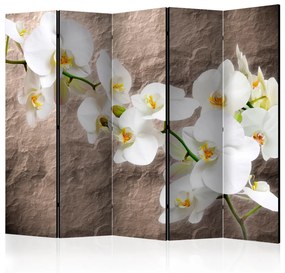 Paravento Perfezione orchidea II - fiore su texture di pietra marrone