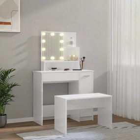 Set tavolo da toeletta bianco lucido con led legno multistrato