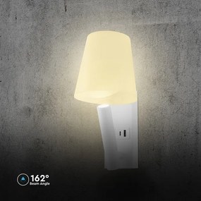 Lampada da parete LED con porta USB, 2 W, 230 V, 3000 K, bianca