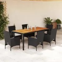 Set Pranzo da Giardino 7 pz Nero con Cuscini Polyrattan Acacia 3278667