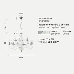 Lampada a sospensione DEBUSSY in vetro lavorato a mano Bianco Satinato 12 LUCI