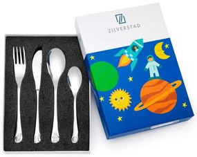 Posate per bambini in acciaio inox argento 4 pezzi Space - Zilverstad