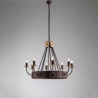 Lampadario Rustico 8 Luci Ferro Nero e Ruggine Decorazioni Oro serie Kansas