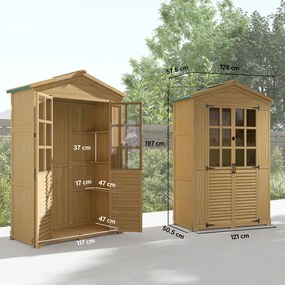 Armadio da Giardino Box Porta Attrezzi 128x57,5x197 cm con Finestre Trasparenti in Legno Marrone Chiaro...