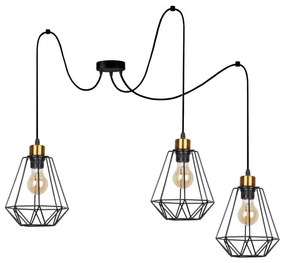 Lampadario a sospensione con filo PRIMO 3xE27/60W/230V ragno nero/oro