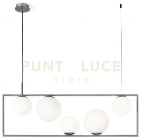Buble lampadario a sospensione 5 sfere acciaio spazzolato particola...