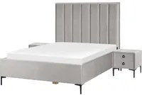 Set camera da letto in velluto grigio matrimoniale 160 cm 6 letto con contenitore 2 comodini imbottiti