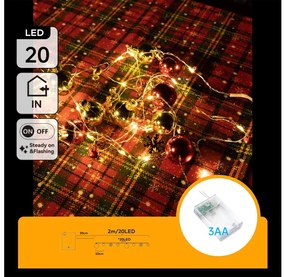 Aigostar - Catena luminosa LED natalizia 20xLED/3xAA 2m bianco caldo