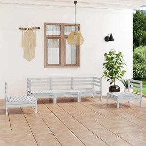 Set Divani da Giardino 5 pz Bianco in Legno Massello di Pino