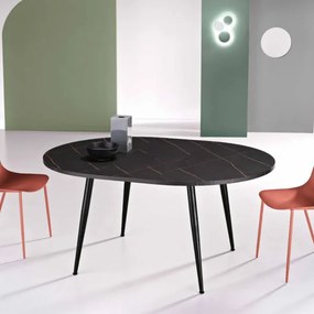 Tavolo rotondo con piano in MDF effetto marmo Nero allungabile a 160 cm HABLA
