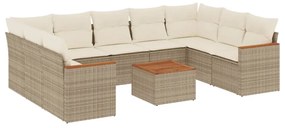 Set divano da giardino 10 pz con cuscini beige in polyrattan