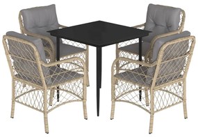 Set pranzo da giardino 5 pz con cuscini beige misto polyrattan