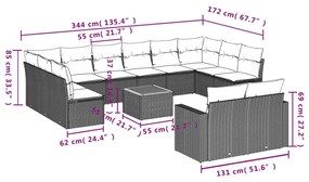 Set Divani da Giardino 13pz con Cuscini Nero in Polyrattan