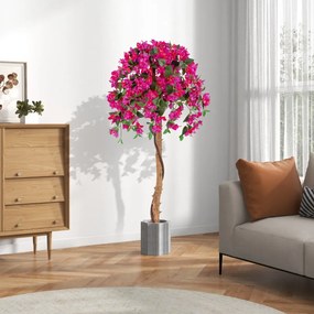 Costway Albero di azalea artificiale da 135cm con 576 fiori 288 foglie tronco in legno, Albero floreale in vaso Rosso