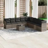 Set Divano da Giardino 10 pz con Cuscini Grigio in Polyrattan 3249629