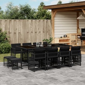Set da pranzo da giardino 13pz con cuscini nero in polyrattan