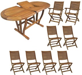 TURRIS - set tavolo in alluminio e teak cm 180/240 x 100 x 74 h con 6 sedie e 2 poltrone Mulier