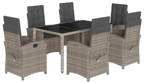 Set da Pranzo da Giardino 7 pz con Cuscini in Polyrattan Grigio