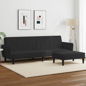 Divano Letto A 2 Posti Con Poggiapiedi Nero İn Velluto /