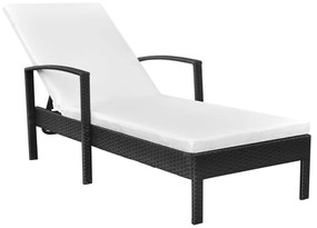 Lettino Prendisole con Cuscino in Polyrattan Nero