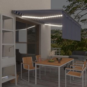 Tenda Automatica Parasole Led Sensore Vento 4,5x3 M Blu Bianco /