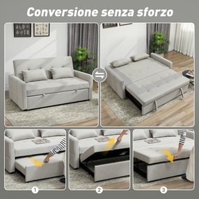 Divano Letto 2 Posti Convertibile Apertura Clic Clac con 2 Cuscini in Tessuto Marrone Chiaro...