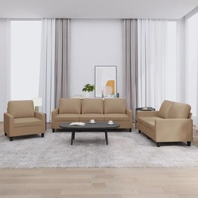 Set Di Divani 3 Pz Con Cuscini Cappuccino İn Similpelle /