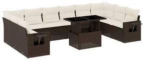 Set divani da giardino 11 pz con cuscini polyrattan marrone