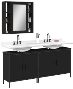 Set Di Mobili Da Bagno 3 Pz Nero İn Legno Multistrato /