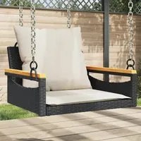 Panchina a Dondolo con Cuscini Nera 63x62x40 cm in Polyrattan 368164