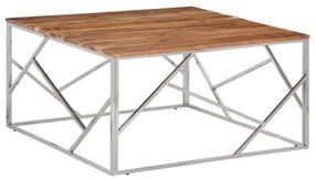 Tavolino da salotto argento in acciaio inox e massello d&#039;acacia