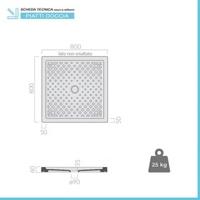 Piatto doccia 80x80 H 6 quadrato in ceramica bianca con antiscivolo