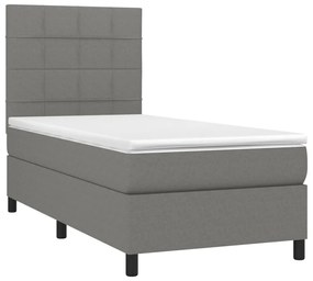 Letto a molle materasso e led grigio scuro 100x200cm in tessuto