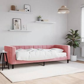 Divano Letto Con Materasso Rosa 80x200 Cm İn Velluto /