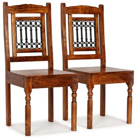 Sedie Da Pranzo Classiche 2 Pz İn Legno Massello Finitura Ambra /
