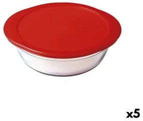 Porta Pranzo Rotondo con Coperchio Ô Cuisine Cook &amp; Store 21 x 21 x 7 cm Rosso 1,1 L Silicone Vetro (5 Unità)