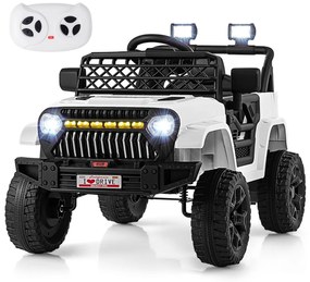 Costway Camion elettrico per bambini 12V con telecomando per genitori 3 velocità luci LED, Veicolo a batteria per bambini 2 Colori