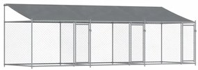 Gabbia cani con tetto e porte grigia 6x2x2 m in acciaio zincato
