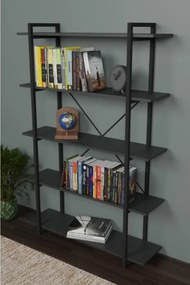 Libreria 5 Ripiani Stile Industrial 120x34x180 Jonah Antracite