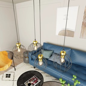 Sospensione Minimal Industrial Hathor 4 Luci Lineari Nera E Oro
