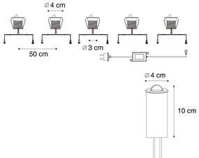 Set di 5 faretti da terra moderni in alluminio con LED inclusi IP67 - Linsey