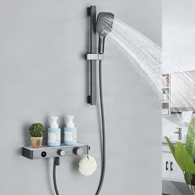 Miscelatore termostatico da parete per vasca ELITE EDITION BBT1429 con display LED, bocca girevole e doccetta multigetto, grigio grafite